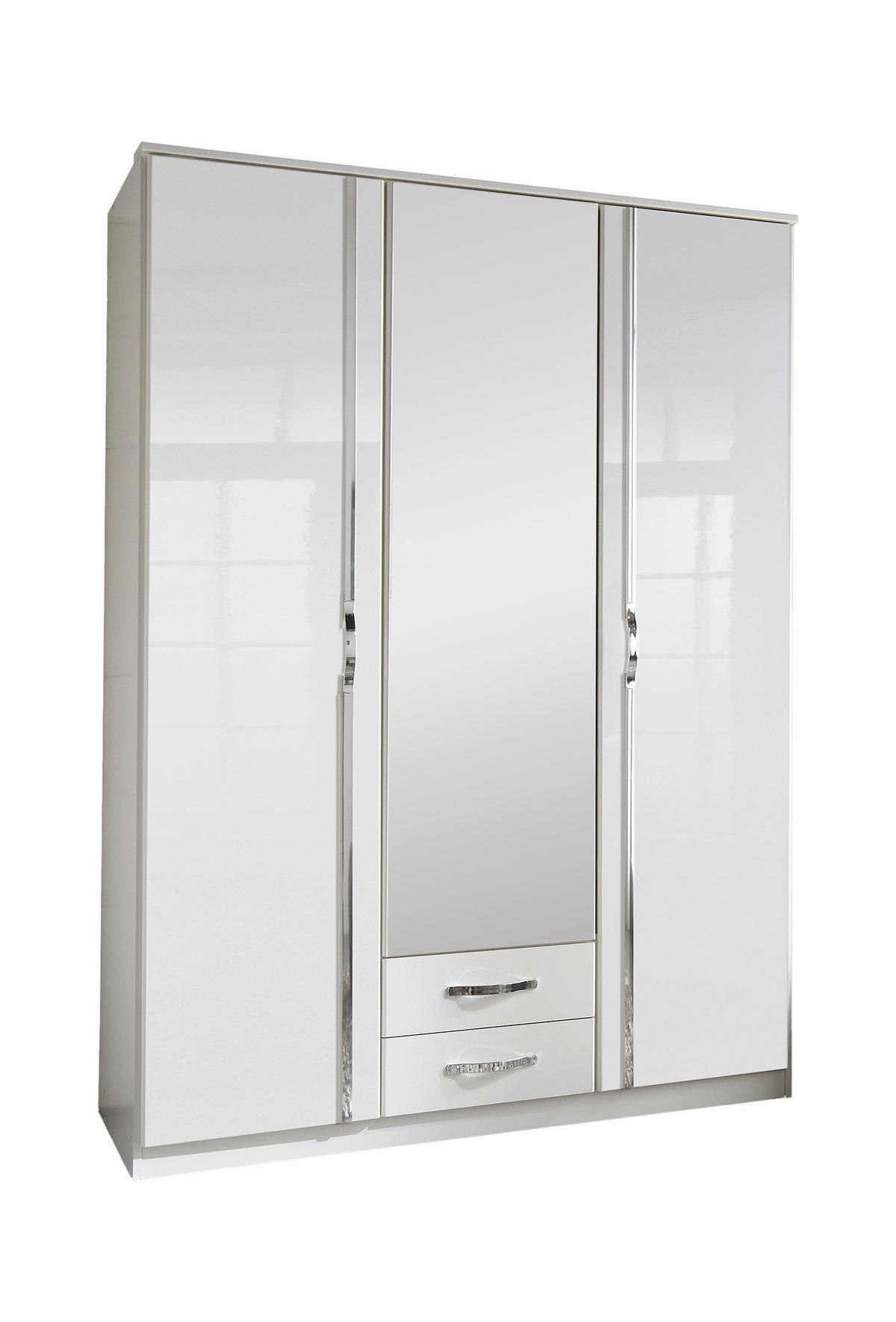 DREHTÜRENSCHRANK Weiss, Weiss Hochglanz  - Weiss Hochglanz/Chromfarben, Modern, Holzwerkstoff/Kunststoff (135/199/58cm) - MID.YOU