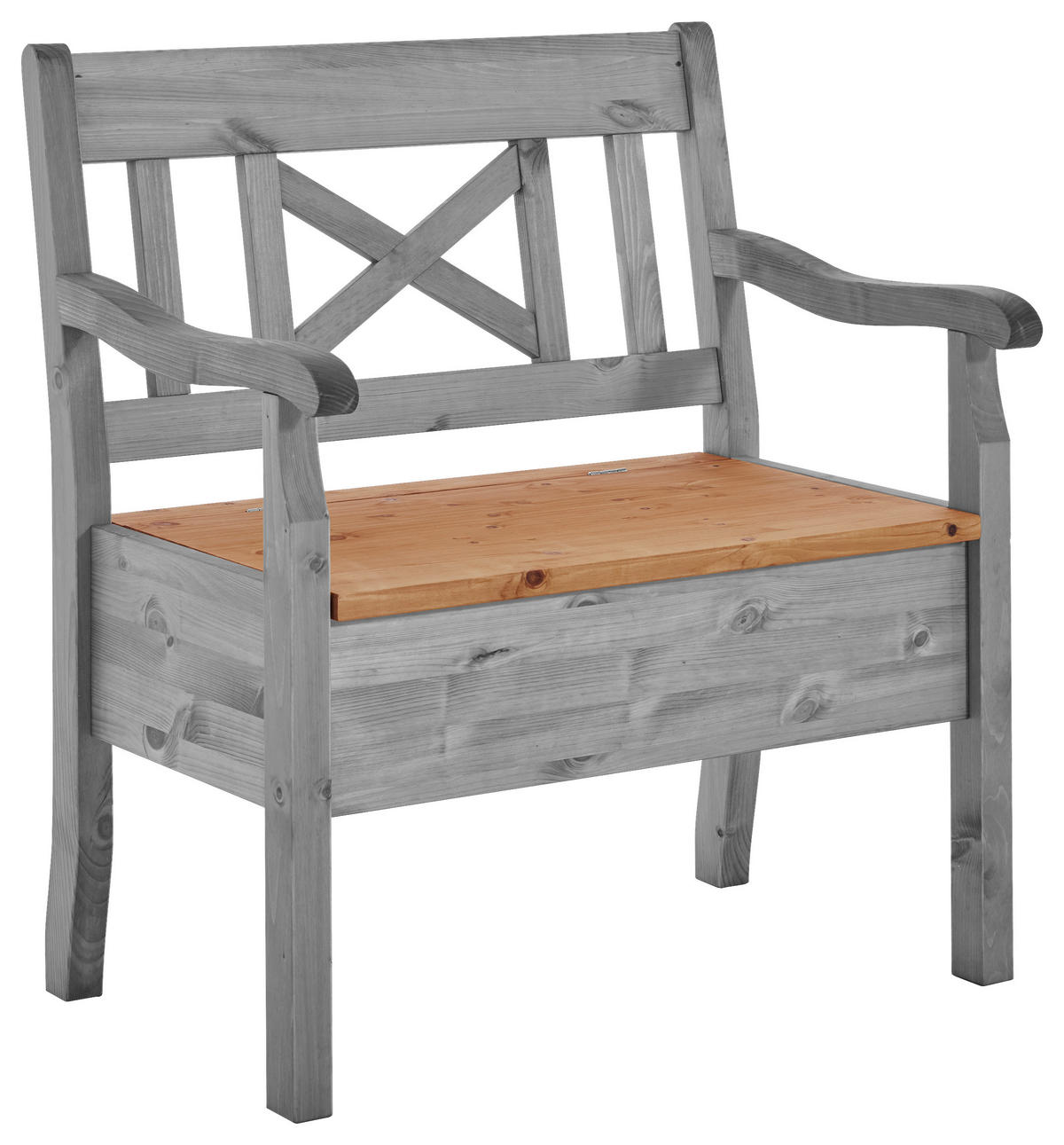 SITZBANK 84/93/58 cm Grau, Laugenfarbig Kiefer massiv  - Laugenfarbig/Grau, ROMANTIK / LANDHAUS, Holz (84/93/58cm) - Boxxx