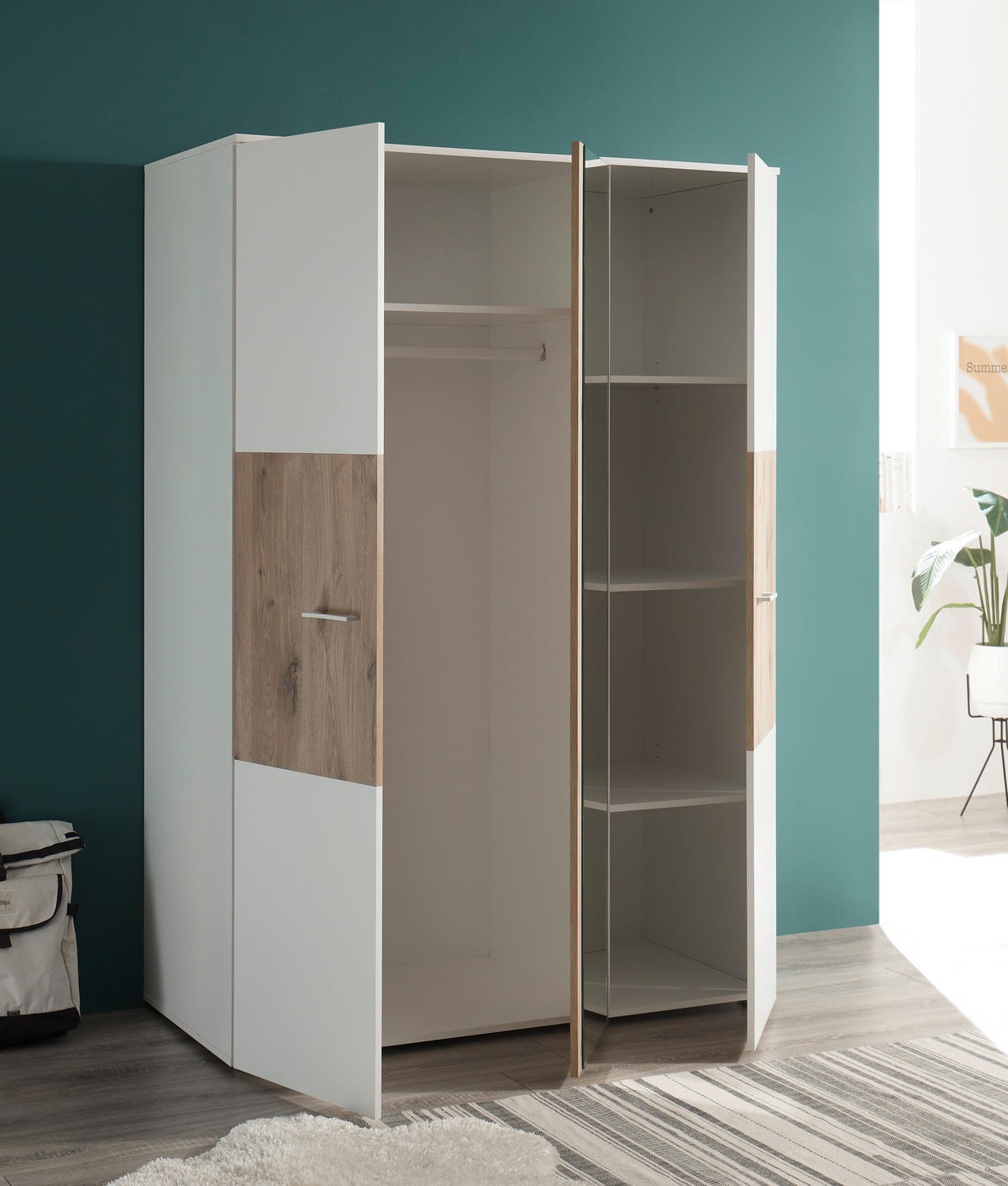 KLEIDERSCHRANK 135/195/60 cm 3-türig Weiß, Eichefarben  - Eichefarben/Weiß, KONVENTIONELL, Holzwerkstoff/Kunststoff (135/195/60cm) - MID.YOU