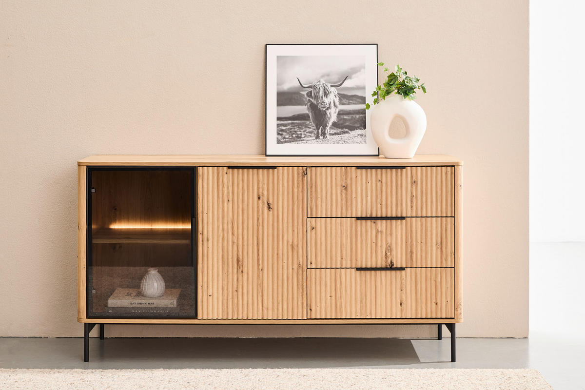 SIDEBOARD  159/82/40 cm 3 Schublade(n)  - Schwarz/Eiche Artisan, Design, Glas/Holzwerkstoff (159/82/40cm) - MID.YOU