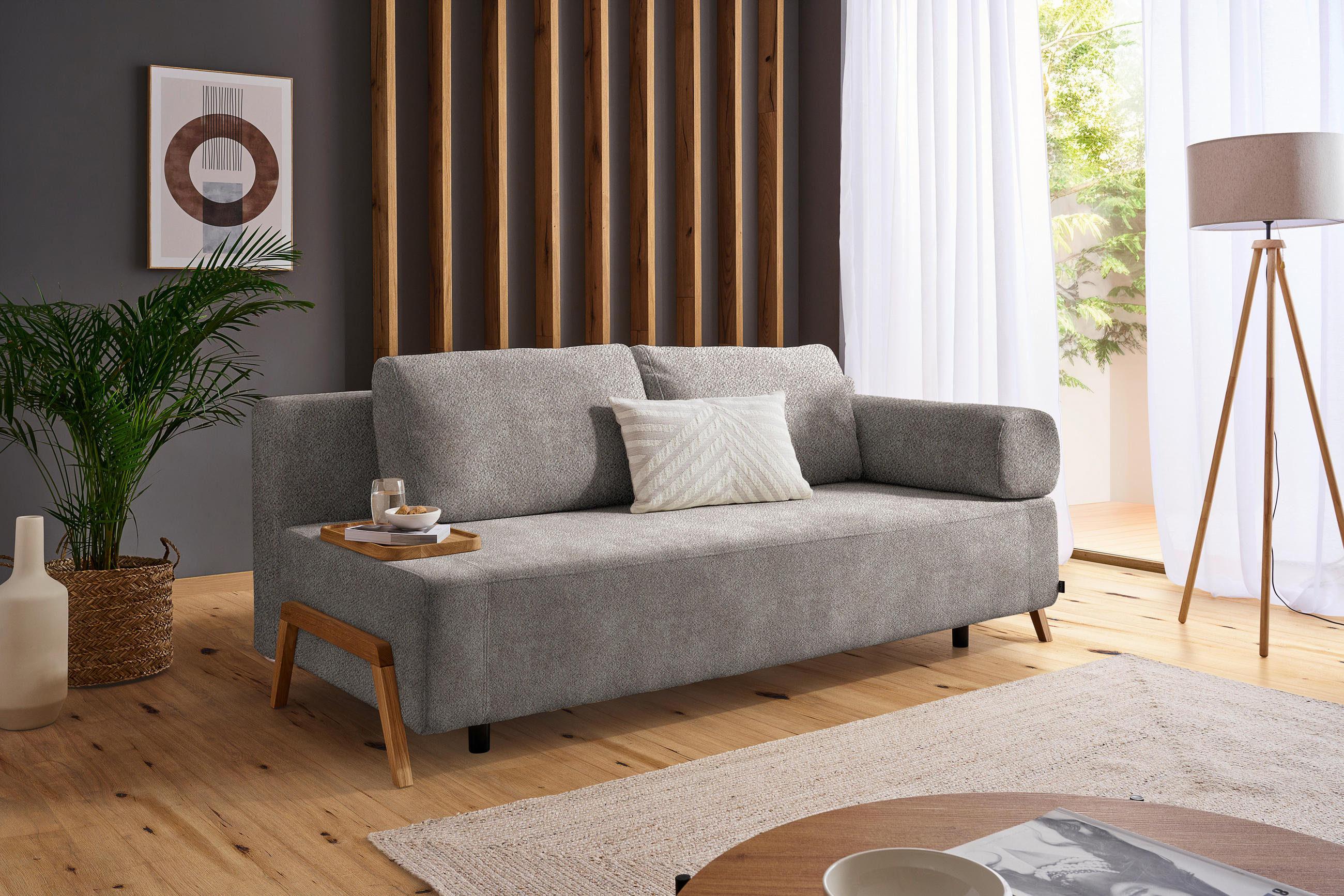 SCHLAFSOFA Chenille Greige  - Greige/Naturfarben, Design, Holz/Textil (211/88/102cm) - Niels Andersson