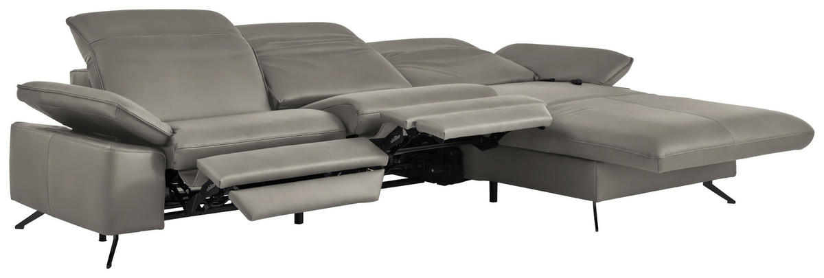 ECKSOFA  Echtleder Grau  - Schwarz/Grau, Design, Leder/Metall (307/169cm) - Beldomo Premium