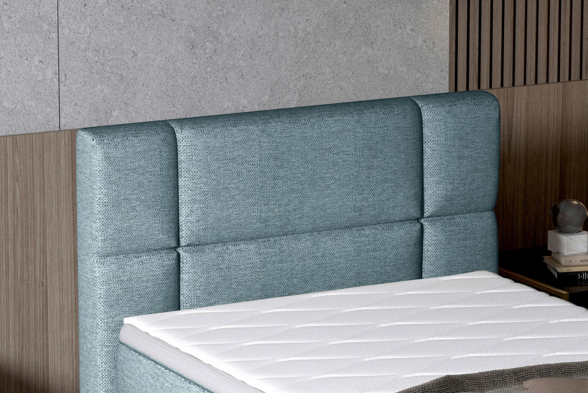 BOXSPRINGBETT 90/200 cm  in Graublau  - Graublau/Schwarz, KONVENTIONELL, Holz/Kunststoff (90/200cm) - Esposa