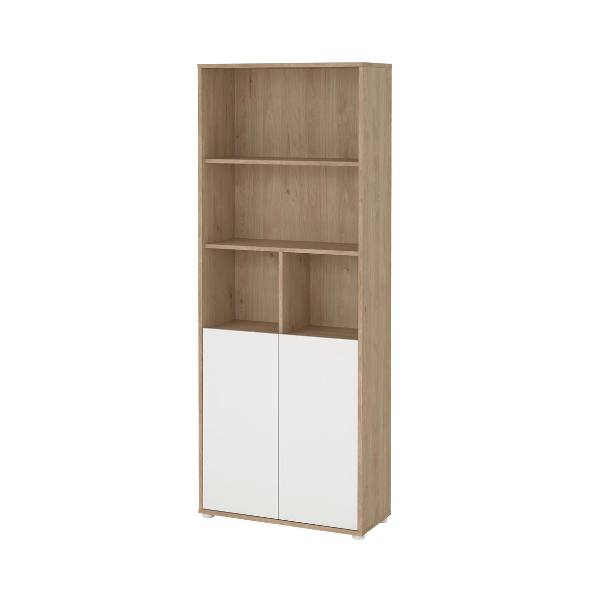 REGÁL, bílá, barvy dubu, 79,6/34,3/204,7 cm - bílá/barvy dubu, Moderní, kompozitní dřevo/plast (79,6/34,3/204,7cm) - MID.YOU