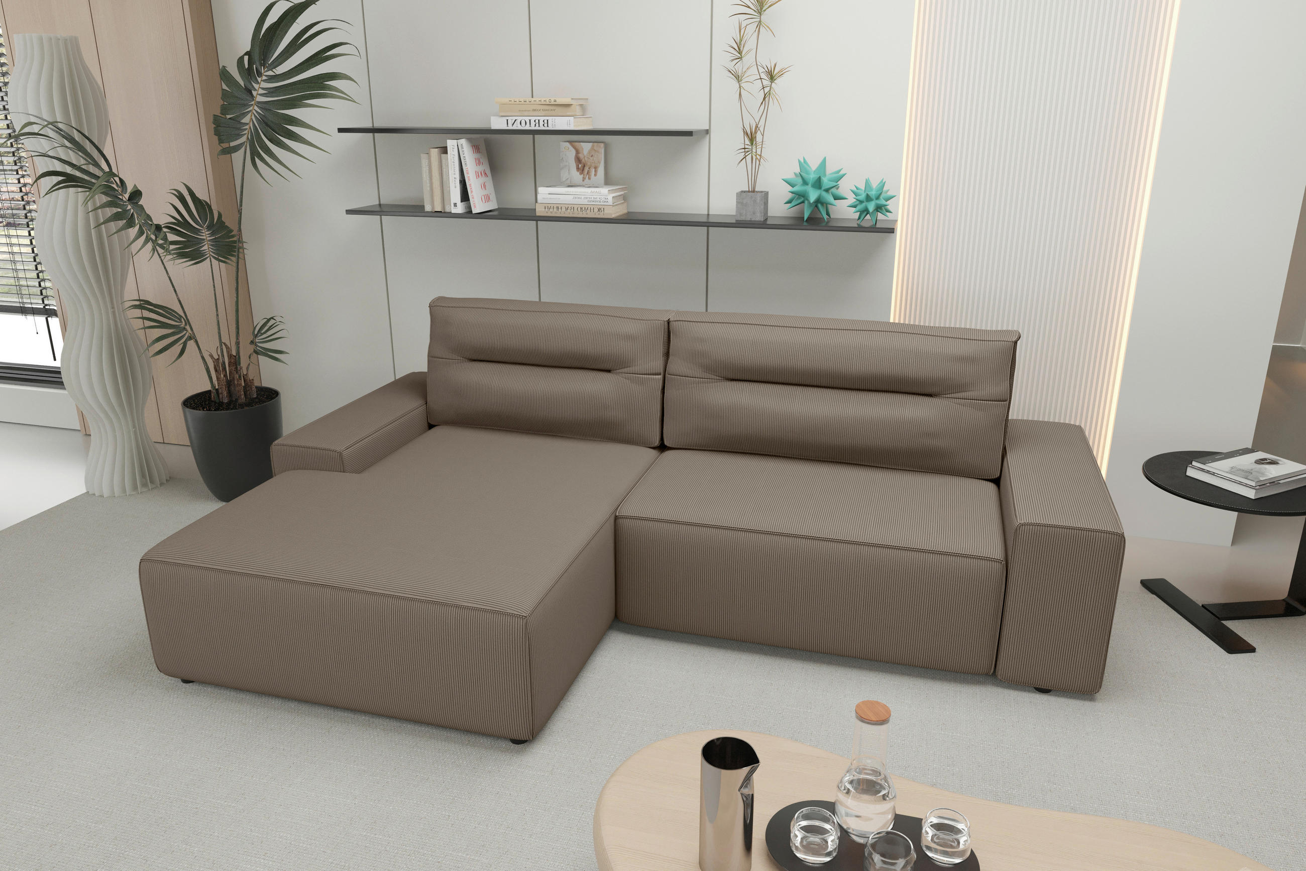 ECKSOFA Schlammfarben Cord  - Schlammfarben/Schwarz, KONVENTIONELL, Kunststoff/Textil (180/262cm) - Carryhome