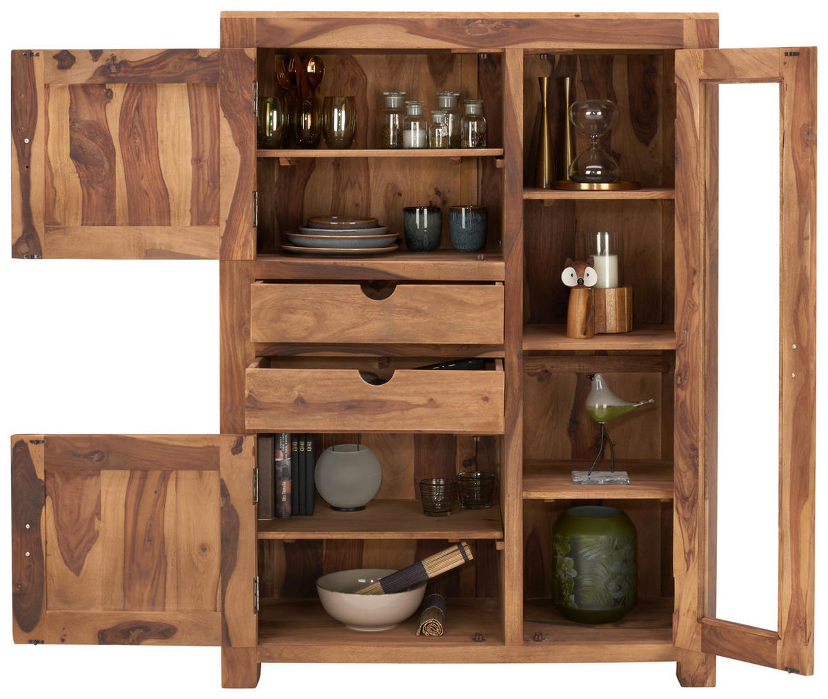 FÉLMAGAS SZEKRÉNY 110/150/43 cm  - ezüsttölgy/natúr, Lifestyle, Üveg/fa (110/150/43cm) - Landscape