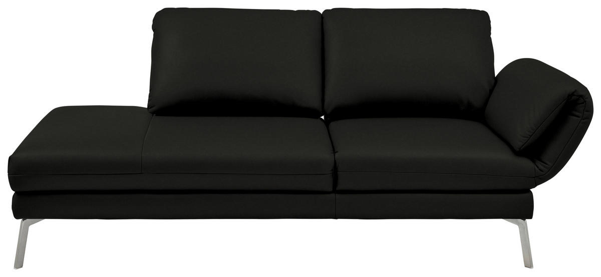 RÉCAMIERE in Echtleder Schwarz  - Chromfarben/Schwarz, Design, Leder/Metall (209/85-109/95-16cm) - Dieter Knoll