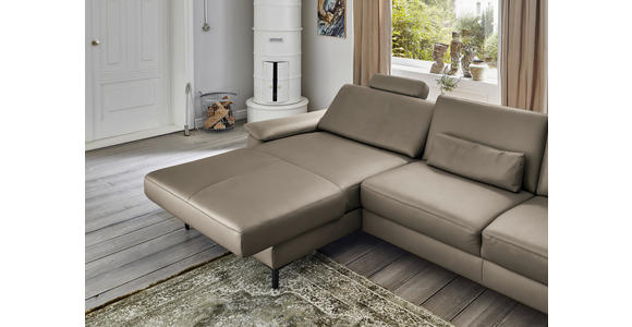 ECKSOFA in Echtleder Graubraun  - Graubraun/Schwarz, Design, Leder/Metall (176/334cm) - Dieter Knoll