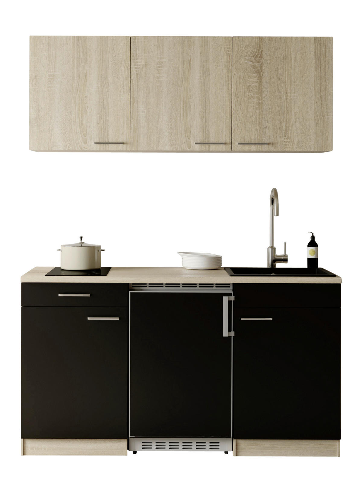 MAJHNA KUHINJA - črna/barve hrasta, Design, umetna masa/leseni material (150cm) - Respekta