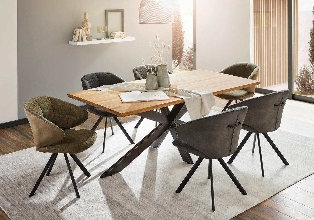 ESSTISCH Wildeiche massiv rechteckig Eichefarben  - Eichefarben/Schwarz, Design, Holz/Metall (200/100/77cm) - Linea Natura