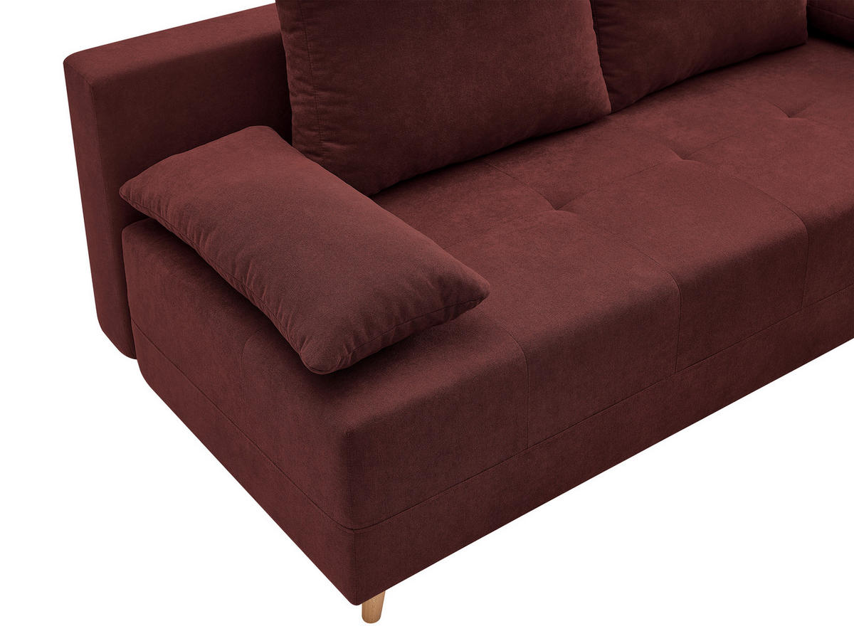 SCHLAFSOFA LUMOS Samt Bordeaux  inkl. Rückenkissen, Armlehnenkissen, Schlaffunktion, Rücken echt, Stauraum  - Bordeaux/Naturfarben, Design, Textil (206/96/96cm) - P & B