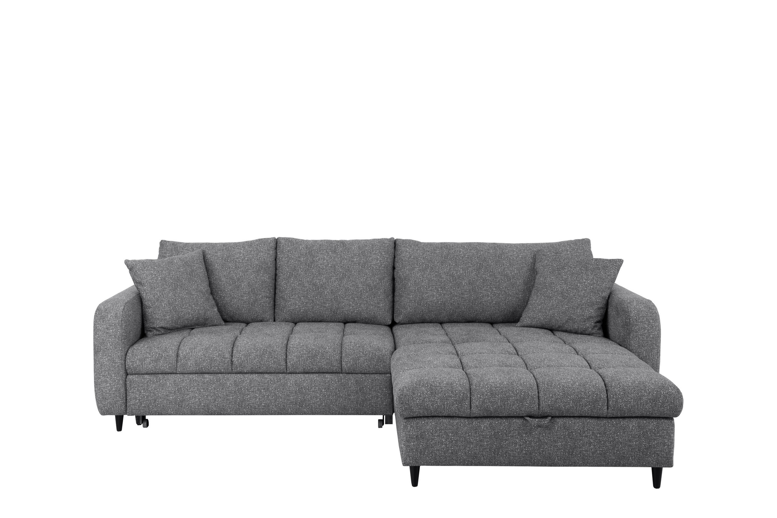 ECKSOFA in Velours Grau  - Schwarz/Grau, MODERN, Holz/Textil (282/184cm) - Lomoco