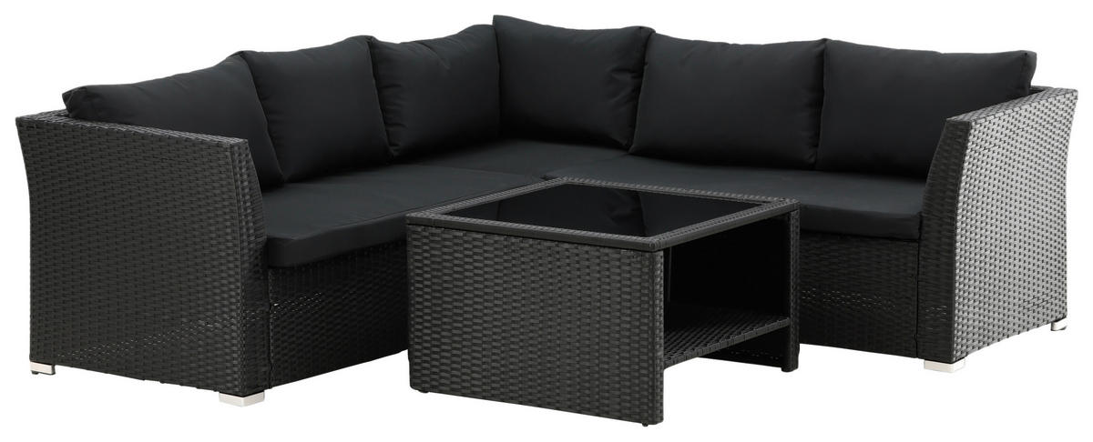 LOUNGEGARNITUR  - Schwarz, KONVENTIONELL, Kunststoff - Gardenson