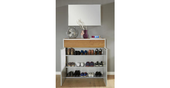 SCHUHSCHRANK Eiche Weiß, Eichefarben, Alufarben - Eichefarben/Alufarben, Design, Glas/Holzwerkstoff (102/98/33,5cm) - Dieter Knoll