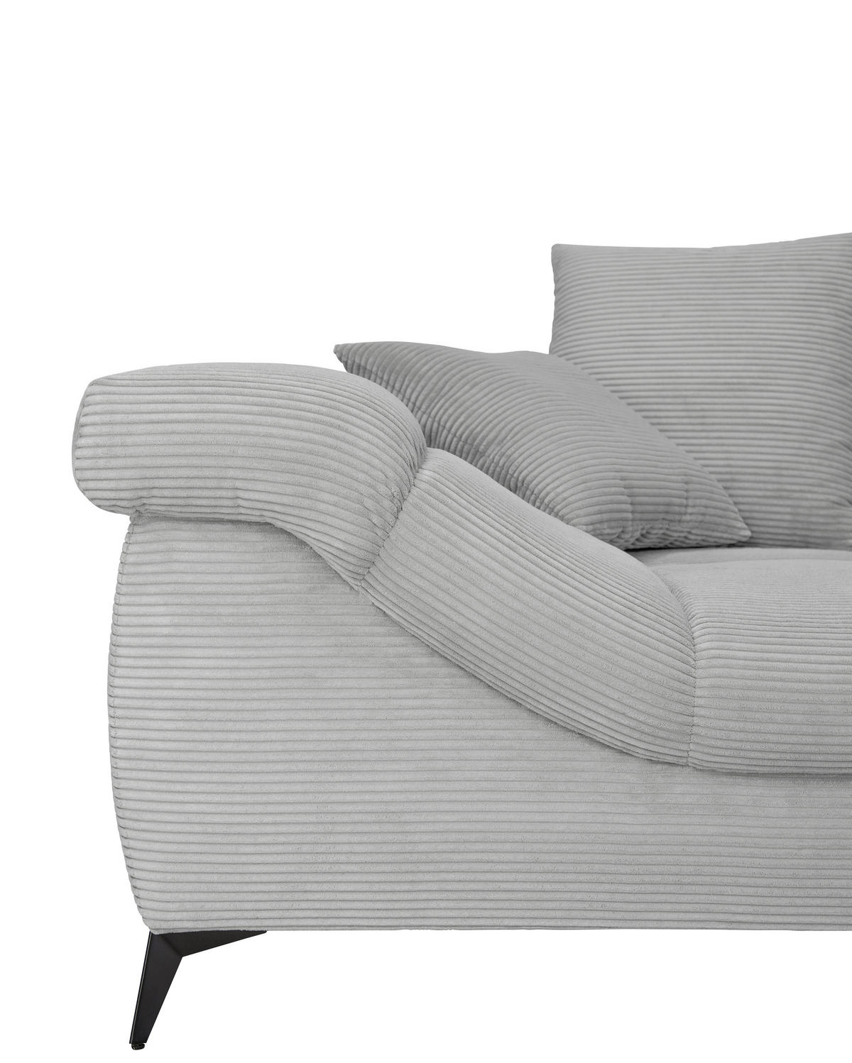 ECKSOFA Hellgrau Cord Rückenkissen, Armlehnenkissen, Rücken echt  - Hellgrau/Schwarz, KONVENTIONELL, Textil/Metall (332/231cm) - Carryhome