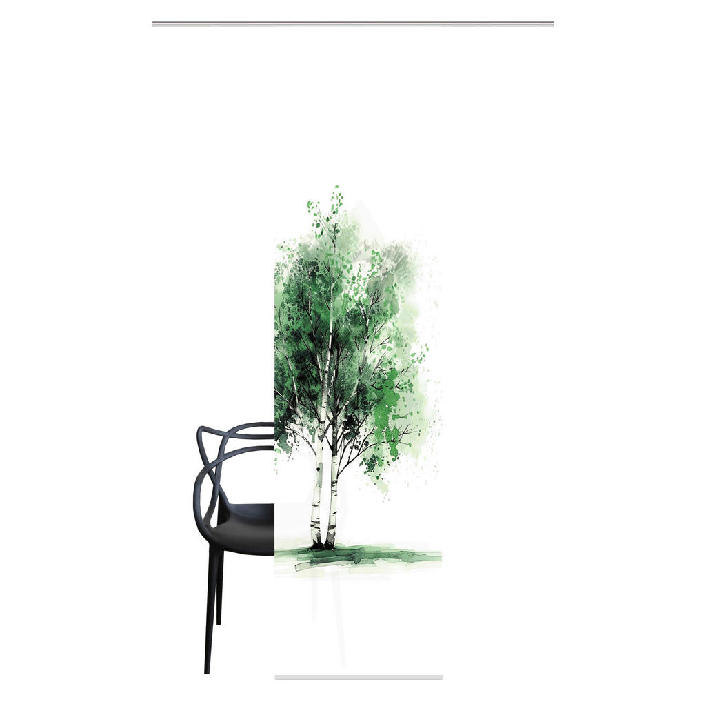 Thumbnail - Xxxl Flächenvorhang Tree, Grün, Weiß, Textil, Graphik, 60x245 cm, Oeko-Tex® Standard 100, mit Beschwerungsstab, Flauschb...