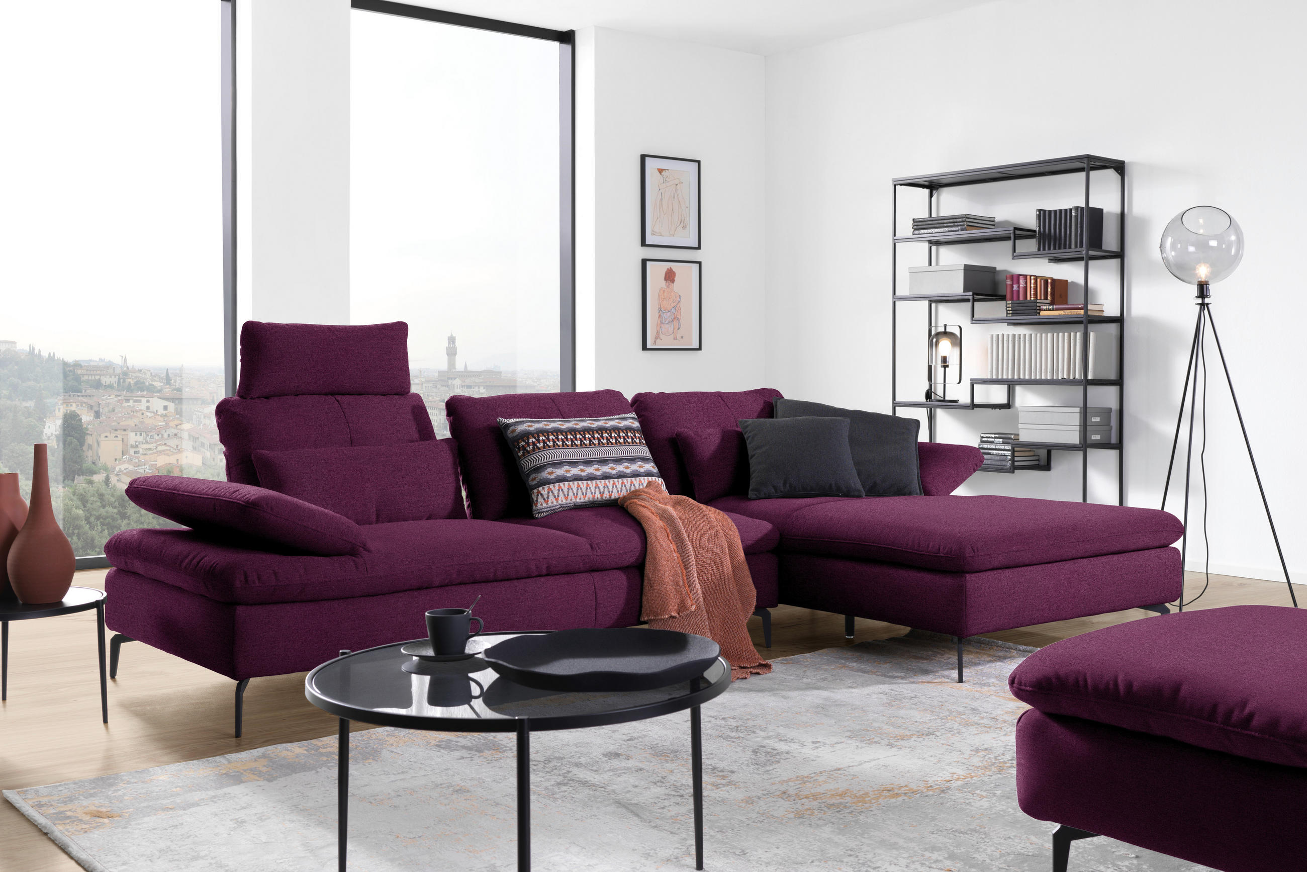 ECKSOFA in Webstoff Violett  301/179 cm  - Violett/Schwarz, Design, Textil/Metall (301/179cm) - Chilliano