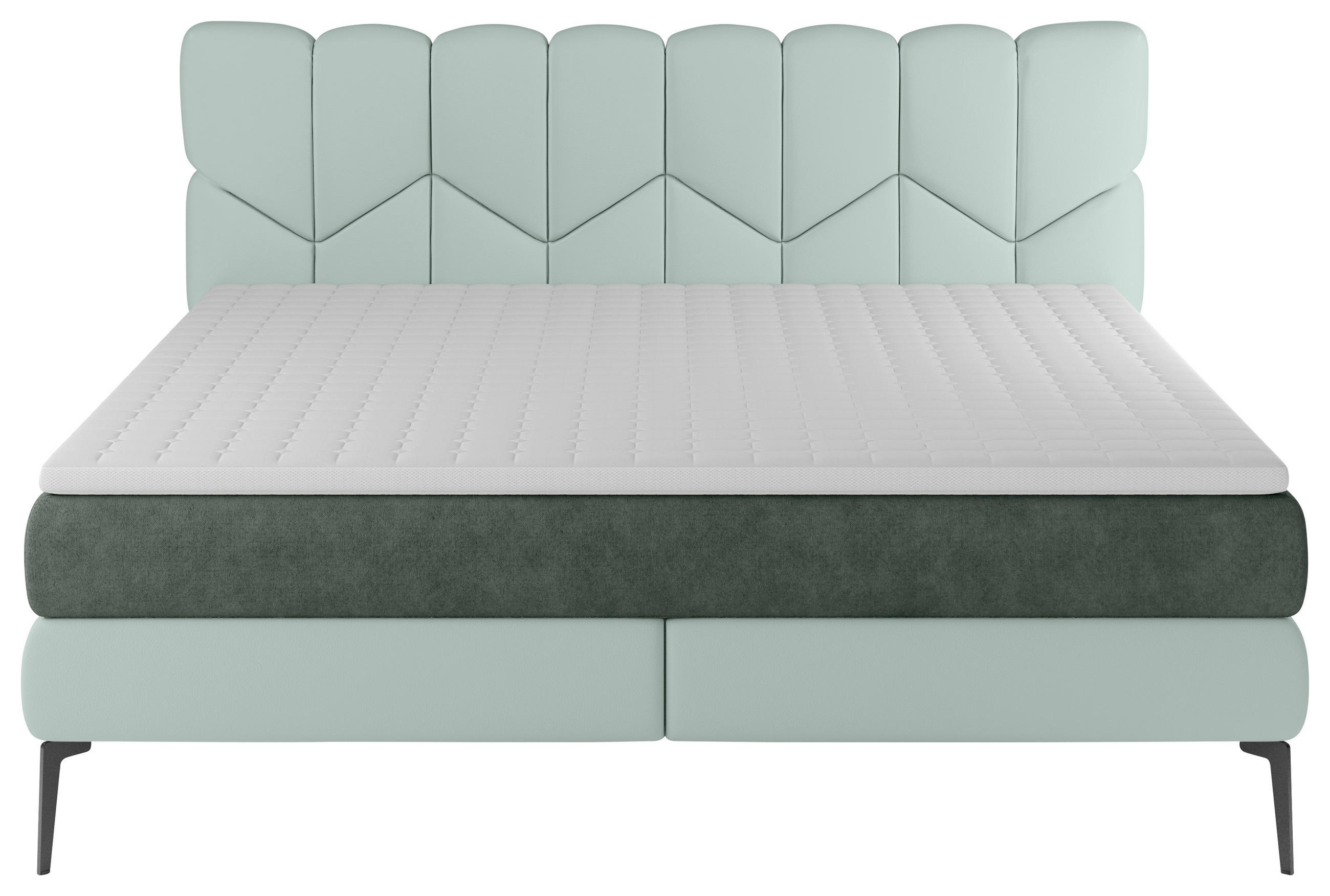 Thumbnail - Esposa Boxspringbett, Mintgrün, Textil, Kombination Echtleder/Stoff,Echtleder, Rindleder, H2 + H3, 7-Zonen, Höhe ca. 17,...