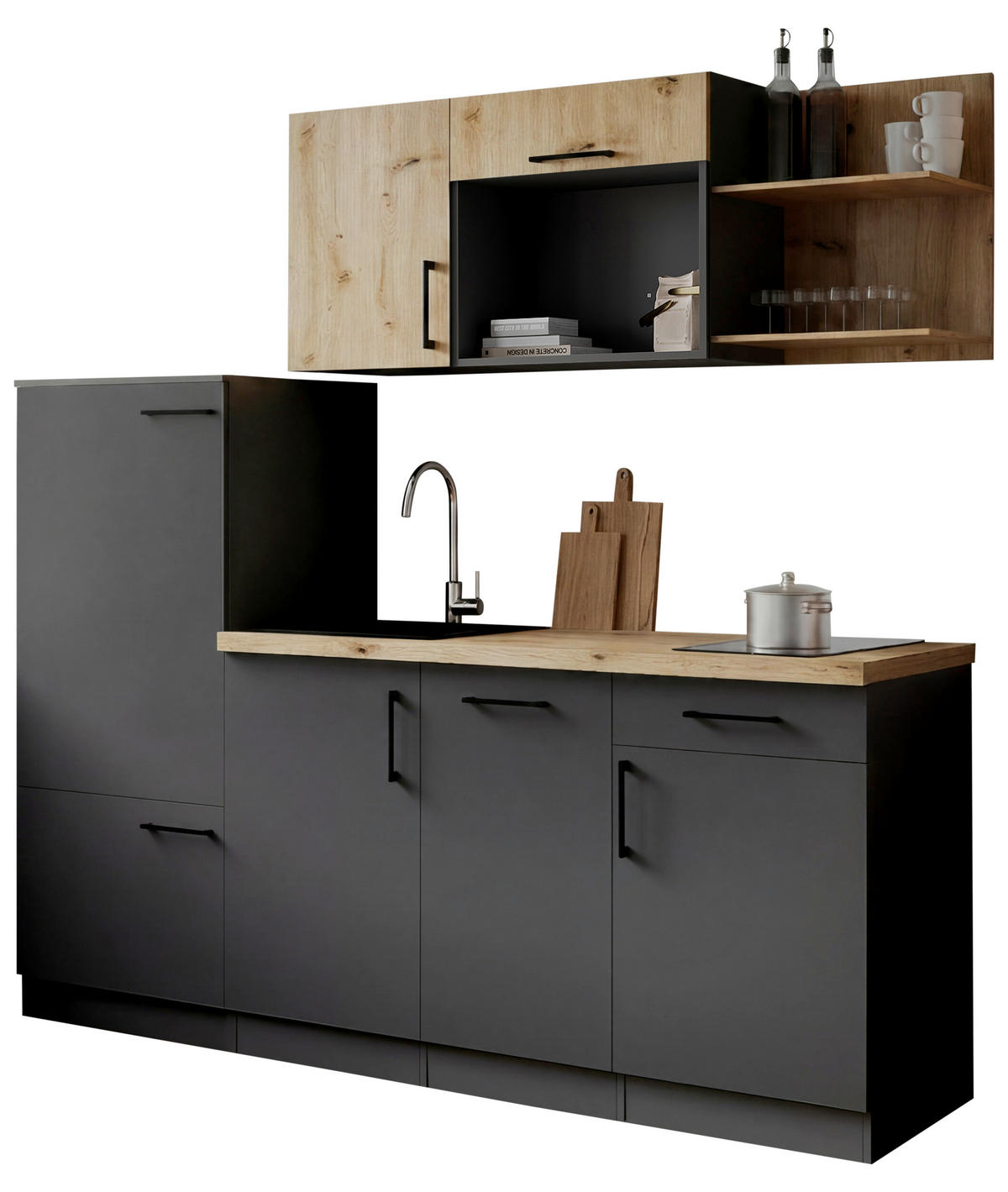 MODULKÖK 205 cm   i grå, ek Artisan  - grå/ek Artisan, Trend, metall/trämaterial (205cm) - Respekta