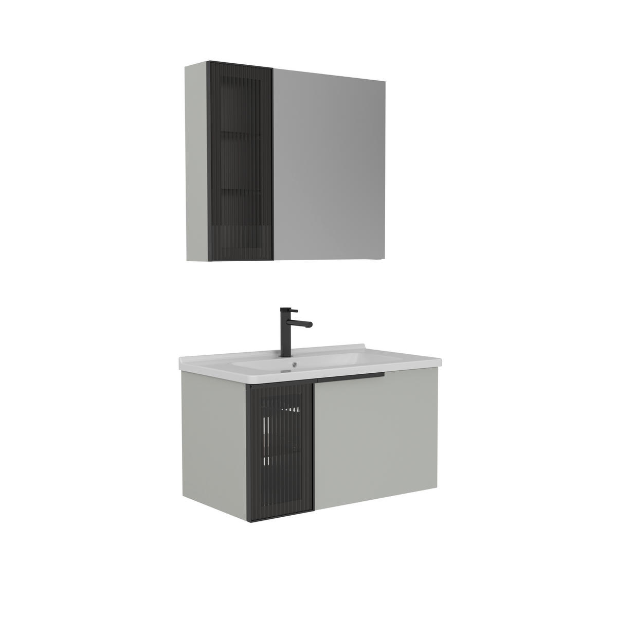 BADEZIMMER 3-teilig  in  - Weiß Hochglanz/Beige, MODERN, Glas/Holz (80/114/45cm) - MID.YOU