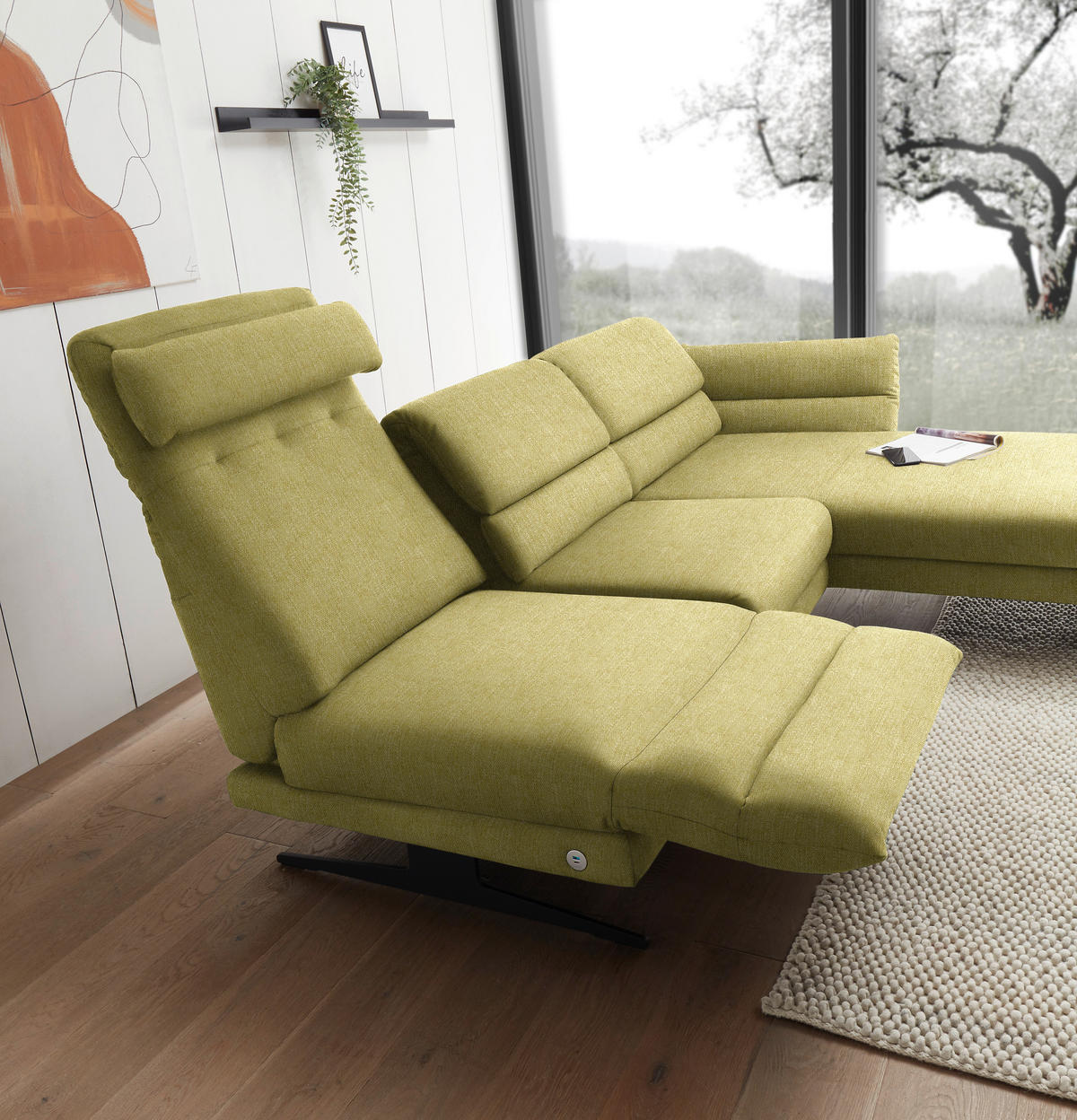 ECKSOFA in Flachgewebe Hellgrün  279-327/176-217 cm  - Schwarz/Hellgrün, Design, Textil/Metall (279-327/176-217cm) - Dieter Knoll