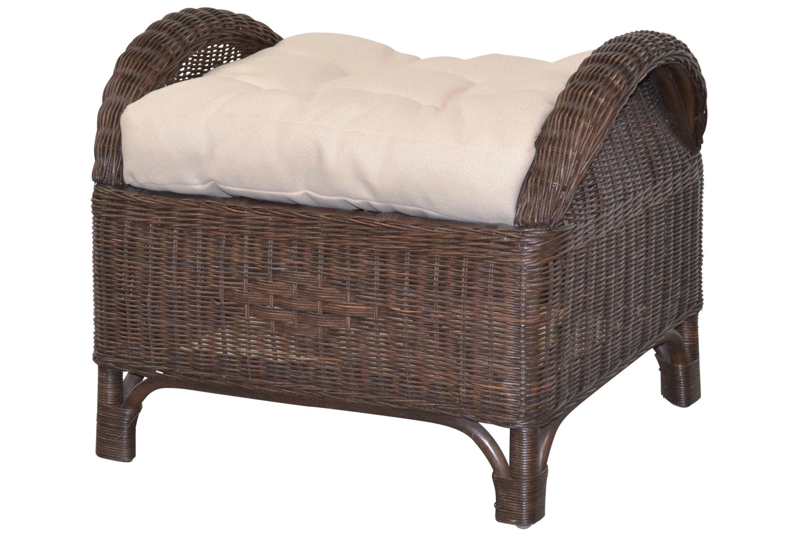 HOCKER Rattan Braun  - Creme/Braun, Natur, Holz/Textil (52/65/50cm) - MID.YOU