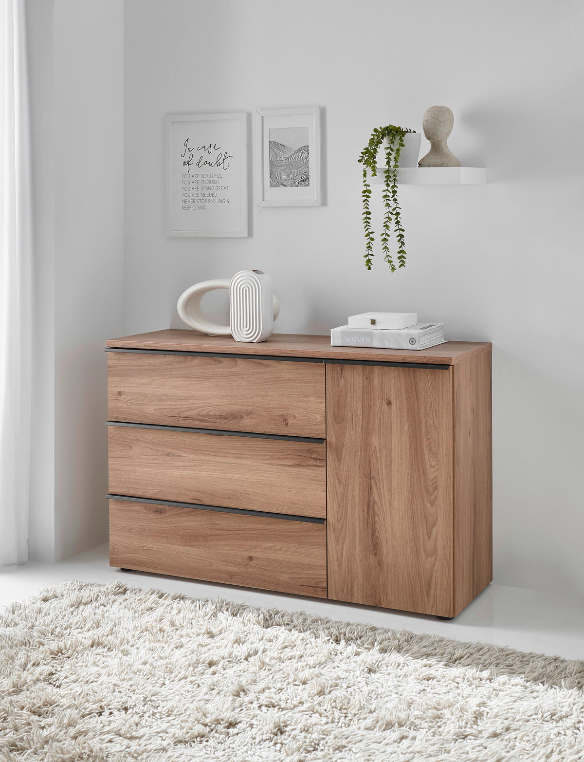 SCHWEBETÜRENSCHRANK 336/240/68 cm 3-türig Anthrazit, Schwarz, Eichefarben  - Eichefarben/Anthrazit, Design, Glas/Holz (336/240/68cm) - Dieter Knoll