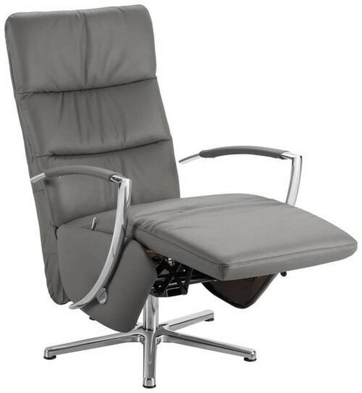 RELAXSESSEL in Leder Grau  - Chromfarben/Grau, Design, Leder/Metall (64/112/80cm) - Cantus