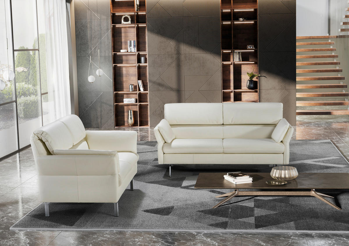 2-SITZER-SOFA in Echtleder Beige  - Chromfarben/Beige, Design, Leder/Metall (142/164/85/111/83/91cm) - Horst AG