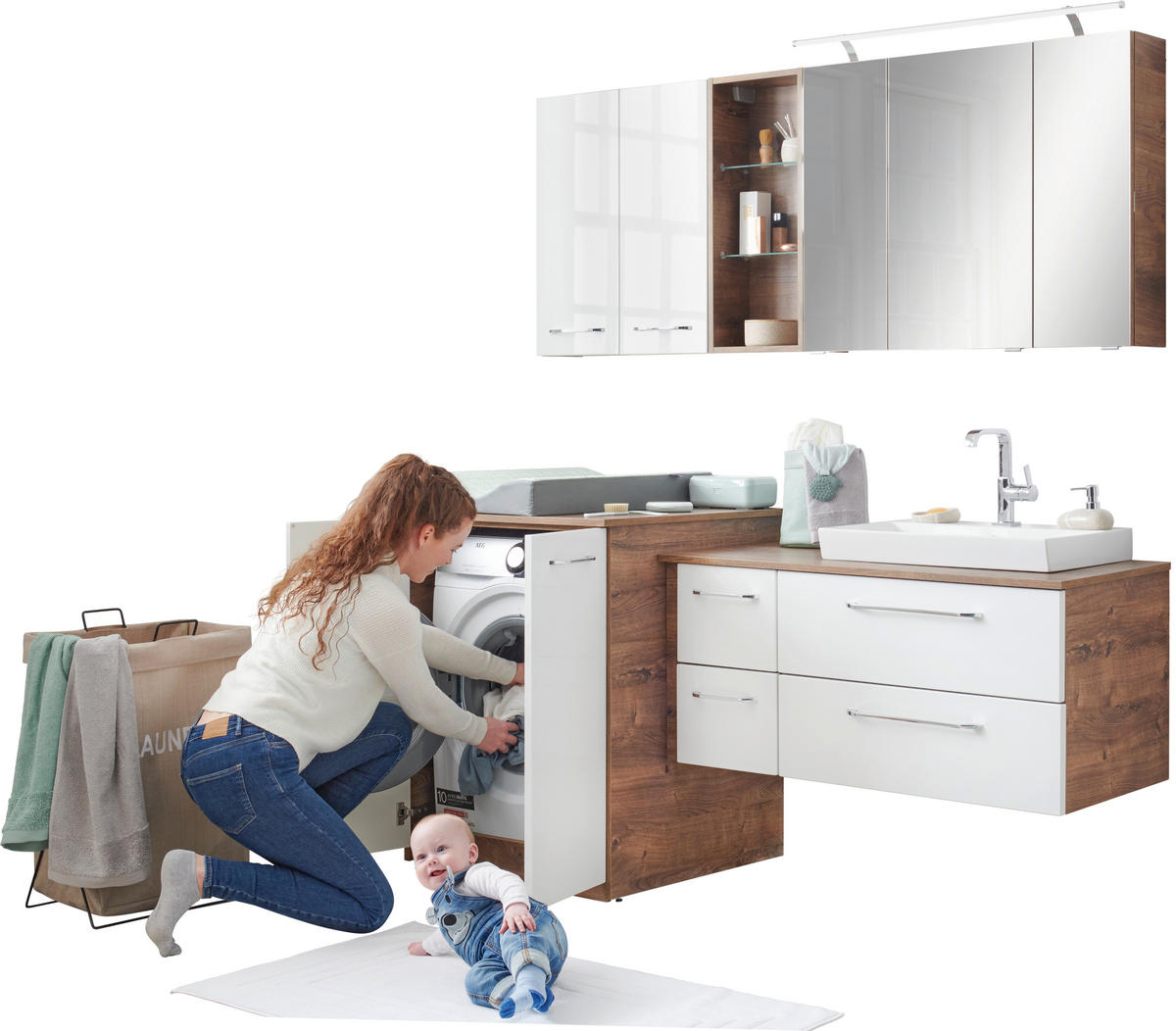 BADEZIMMER  in 180 cm  - Chromfarben/Weiß Hochglanz, Design, Glas/Keramik (180cm) - Sadena