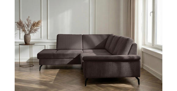 ECKSOFA Dunkelbraun Velours Bettkasten, Sitzvorzug  - Dunkelbraun/Schwarz, KONVENTIONELL, Textil/Metall (206/253cm) - Venda
