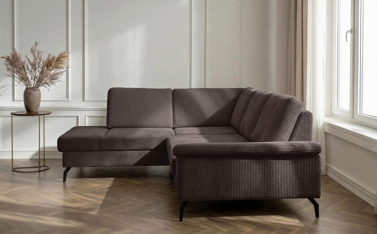 ECKSOFA Dunkelbraun Velours Bettkasten, Sitzvorzug  - Dunkelbraun/Schwarz, KONVENTIONELL, Textil/Metall (206/253cm) - Venda
