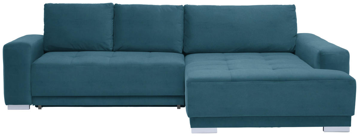 ECKSOFA  in Samt Blau  293/195 cm  - Blau/Silberfarben, Design, Holz/Textil (293/195cm) - Cantus