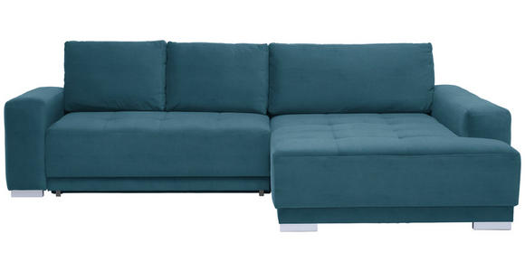 ECKSOFA in Samt Blau  293/195 cm  - Blau/Silberfarben, Design, Holz/Textil (293/195cm) - Cantus