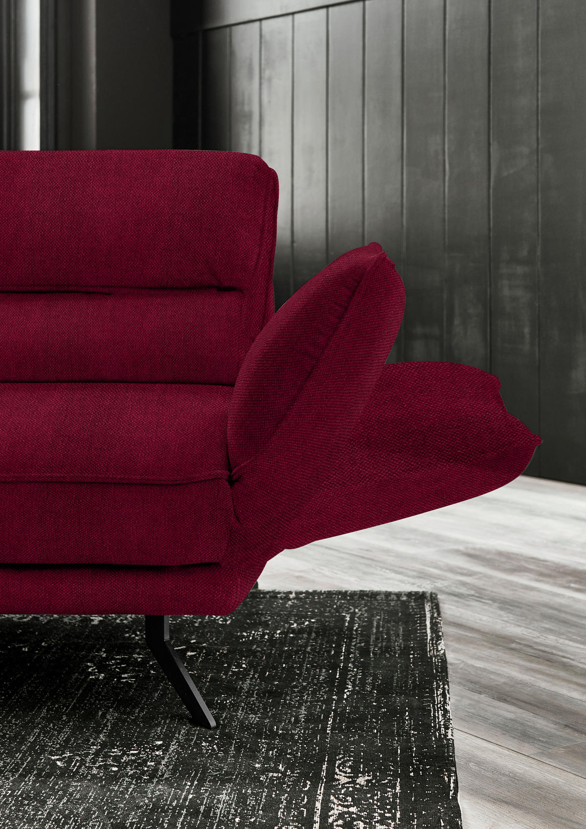 ECKSOFA in Velours Rot  - Rot/Schwarz, Design, Textil/Metall (153/283cm) - Valdera