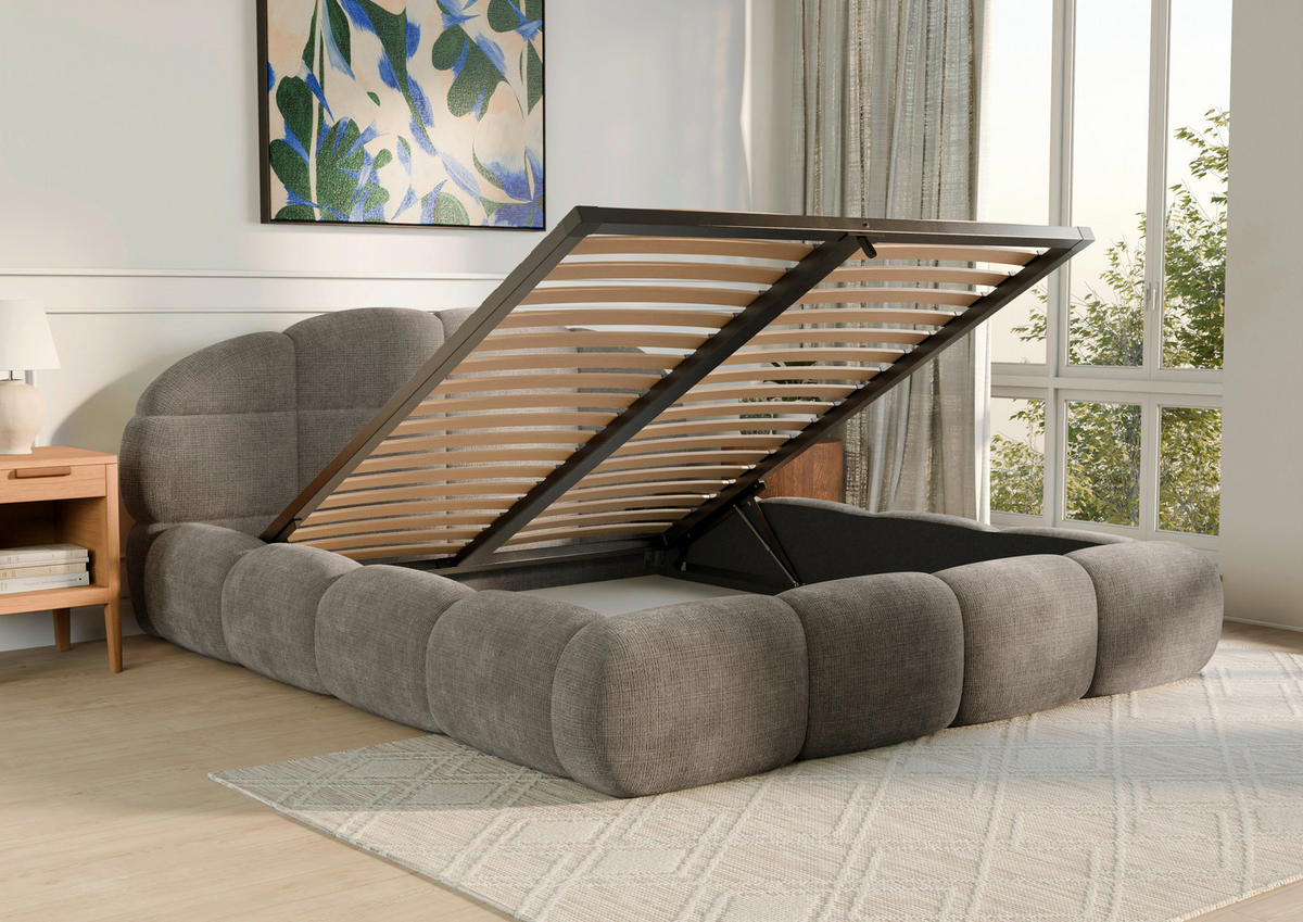 POLSTERBETT 180/200 cm,  in Taupe, gepolstertes Kopfteil, Lattenrost, Bettkasten,  - Taupe/Schwarz, Design, Holz/Textil (180/200cm) - Chameo