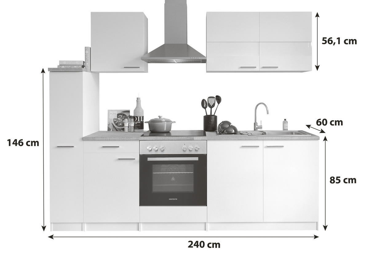 KONYHABLOKK  - nemesacélszínű/diófa színű, Basics, faalapú anyag/fém (240cm) - Respekta