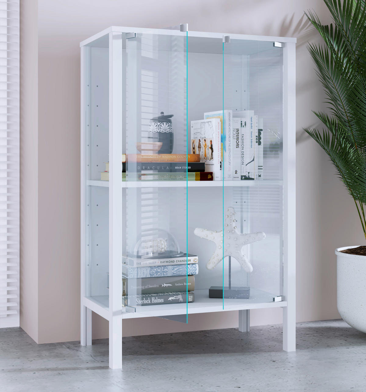 VITRÍNA, čiré, bílá, 60/80/35 cm - bílá/čiré, Design, kompozitní dřevo/plast (60/80/35cm) - Livetastic