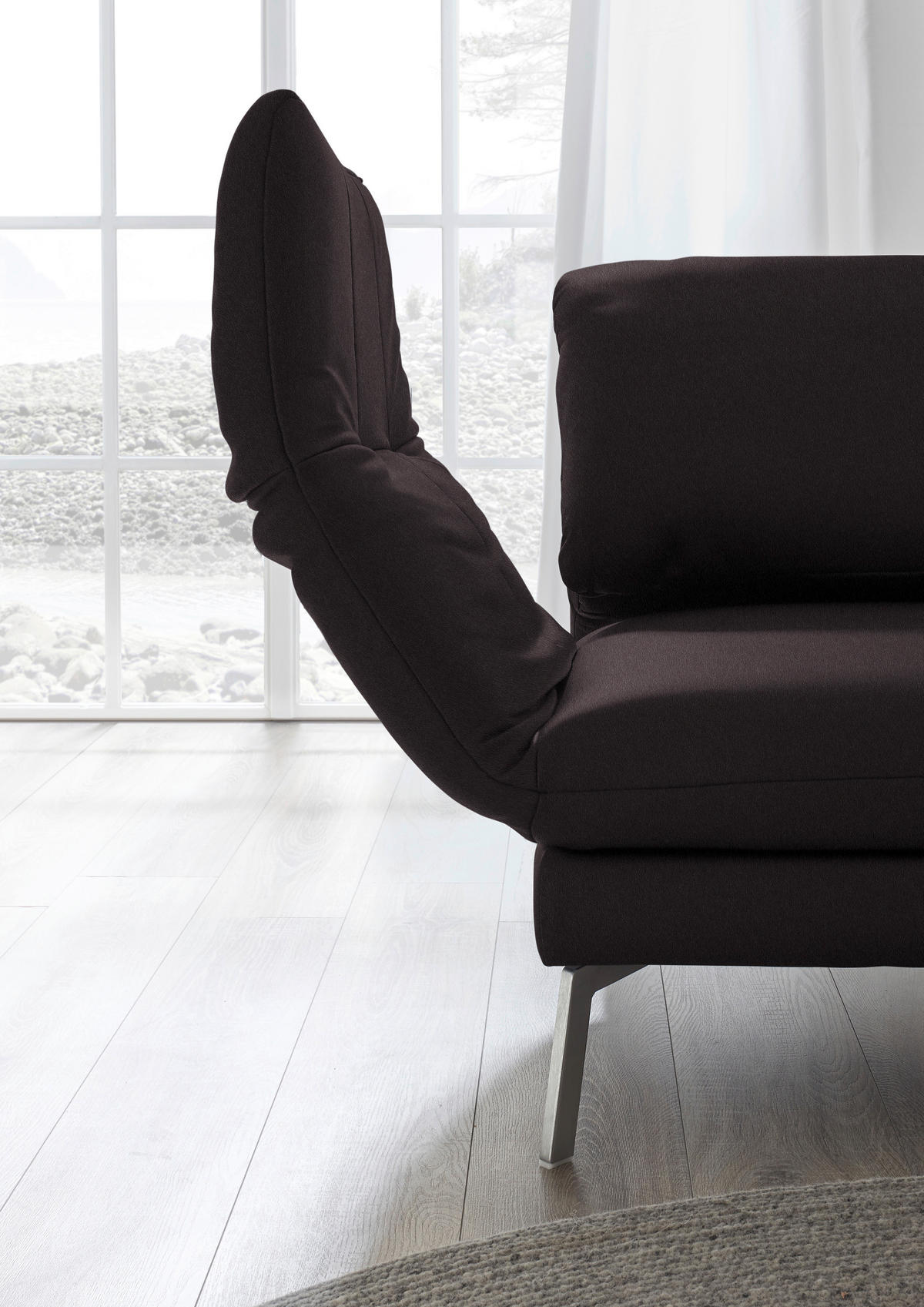 RÉCAMIERE in Echtleder Dunkelbraun  - Chromfarben/Dunkelbraun, Design, Leder/Metall (209/85-109/95-16cm) - Dieter Knoll