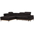 ECKSOFA in Lederlook Anthrazit  - Anthrazit/Schwarz, Natur, Holz/Textil (226/282cm) - Novel