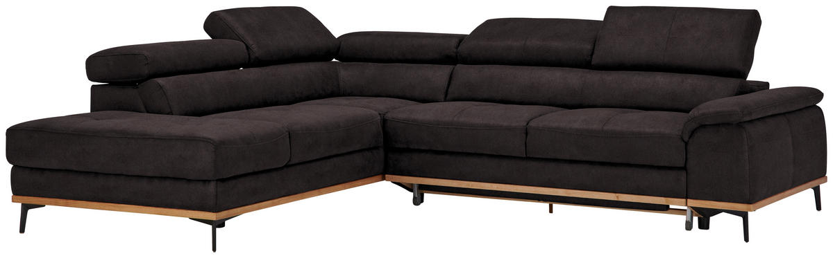 ECKSOFA in Lederlook Anthrazit  - Anthrazit/Schwarz, Natur, Holz/Textil (226/282cm) - Novel