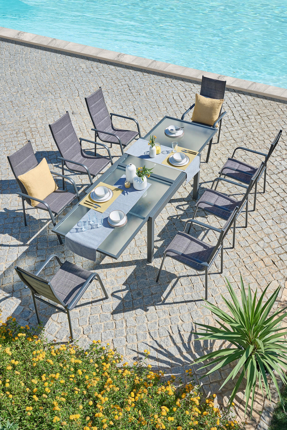 BAŠTENSKI STO 135-270/90/75 cm  - antracit, Osnovno, staklo/metal (135-270/90/75cm) - Ambia Garden