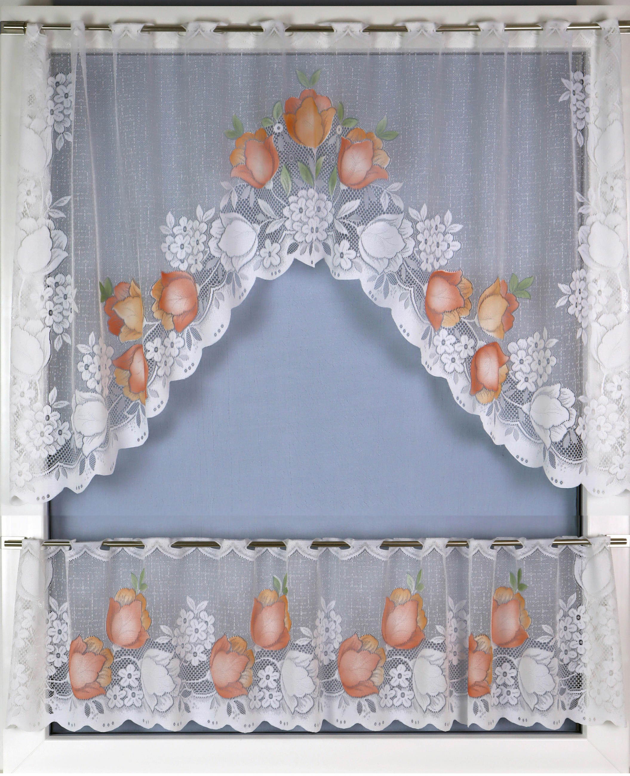 XXXLutz Kurzgardinenset Bistro Gardinen SET Handcoloriert Weiß, Terracotta 150x105 cm
