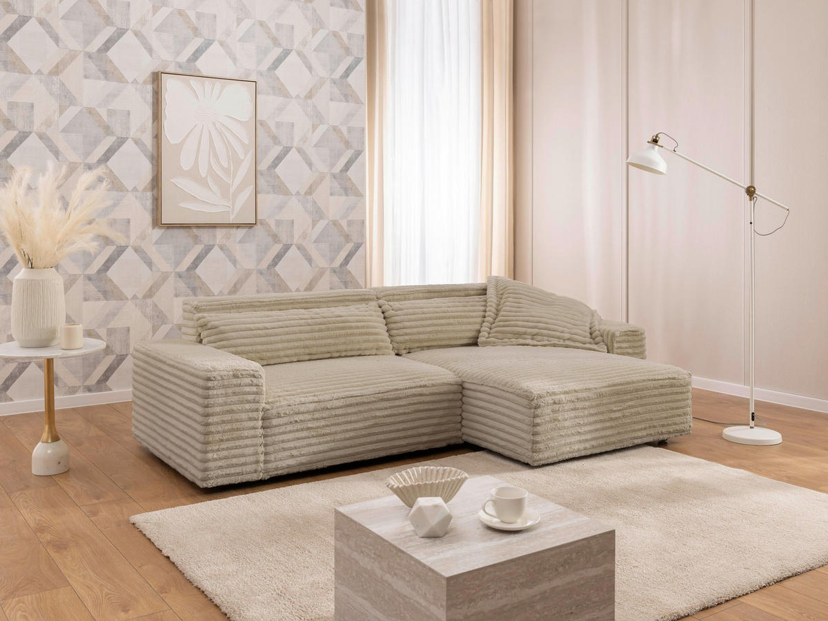 ECKSOFA Curduroy in Cord Hellbraun Rückenkissen  251/142 cm  - Hellbraun/Schwarz, Design, Kunststoff/Textil (251/142cm) - P & B