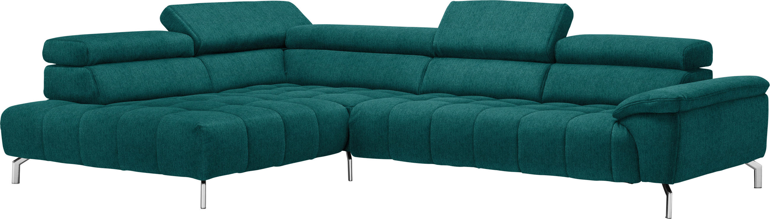 ECKSOFA in Chenille Petrol  - Chromfarben/Petrol, Design, Textil/Metall (222/323cm) - Beldomo Style