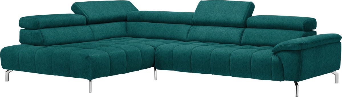ECKSOFA Petrol Chenille  - Chromfarben/Petrol, Design, Textil/Metall (222/323cm) - Beldomo Style