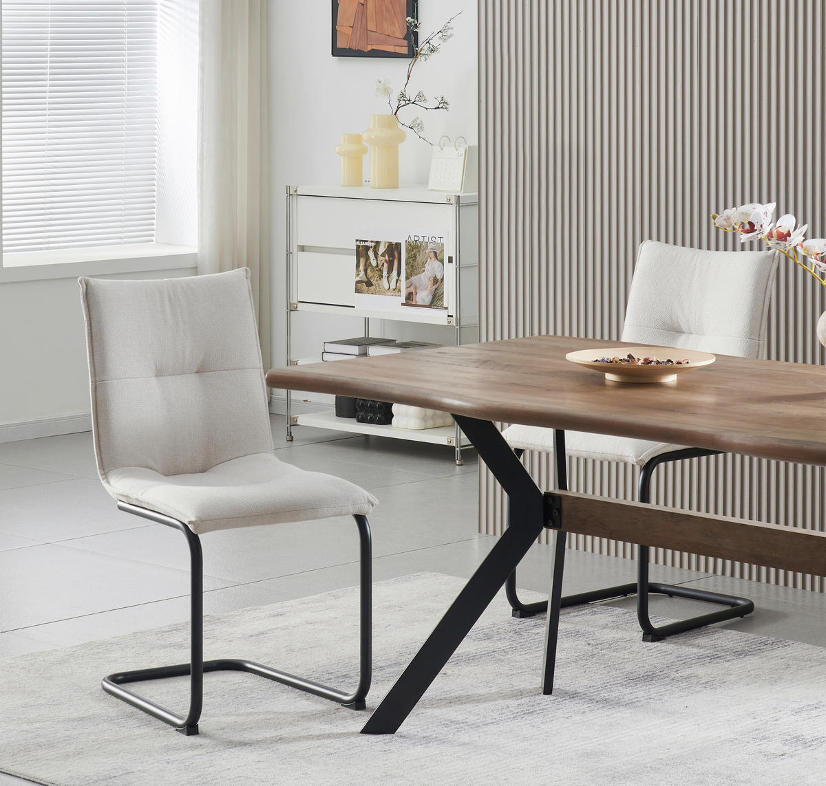 SCHWINGSTUHL-SET 2 Stück  in Webstoff  - Creme/Schwarz, MODERN, Textil/Metall (46/89/57cm) - MID.YOU