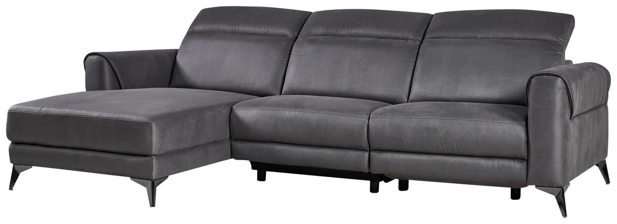 ECKSOFA Grau Mikrofaser  - Schwarz/Grau, Design, Textil/Metall (169/273cm) - Livetastic
