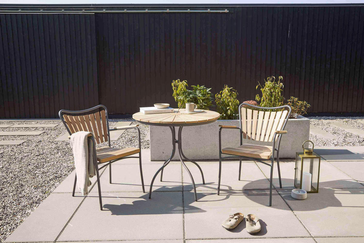 GARTENTISCH 80/80/74 cm Holz Anthrazit, Teakfarben rund  - Anthrazit/Teakfarben, Konventionell, Holz/Metall (80/80/74cm) - Gardenson