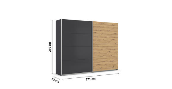 SCHWEBETÜRENSCHRANK  in Grau, Eiche Artisan  - Alufarben/Eiche Artisan, KONVENTIONELL, Holzwerkstoff/Metall (271/210/62cm) - Xora